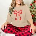 thumbnail image 6 of GUZOM Womens Beige Christmas Sweatshirt - Merry Christmas Red Bow Print, Loose Fit Crewneck, 100% Polyester Soft Festive Holiday Wear for Casual/Lounging,Size XS, 6 of 8