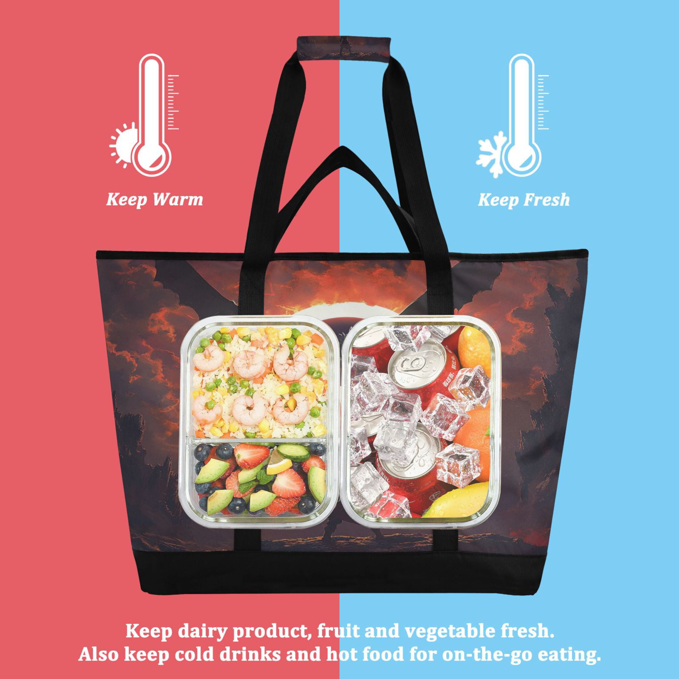 Large Hand-held Ice Pack Picnic Bag Insulation and Refrigeration Suitable for Shopping Picnics and Camping Fierce Dragon
