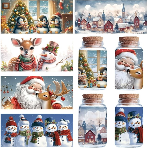 1set 5 Sheets PVC Rub on Transfer Stickers Waterproof Cup Wrap Transfer Decals Snowman 240x110mm