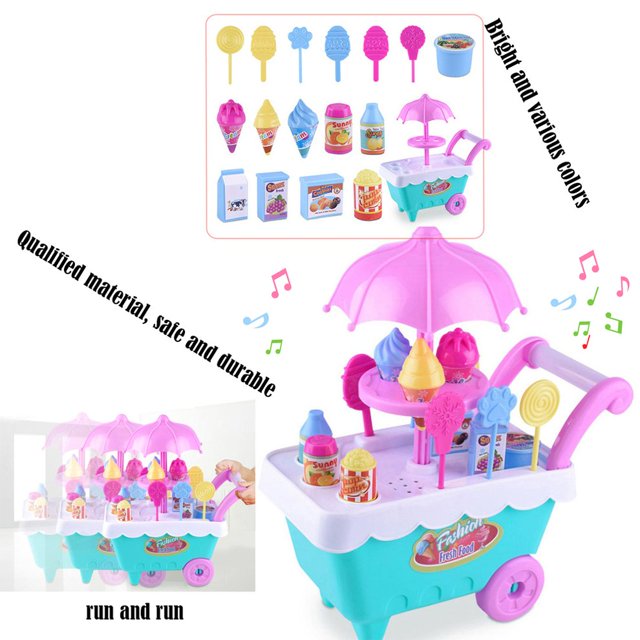 Kids Pretend Role Play Toys Simulation Ice-Cream Trolley Set Learning Educational Toys For Children Birthday Gift multicolor