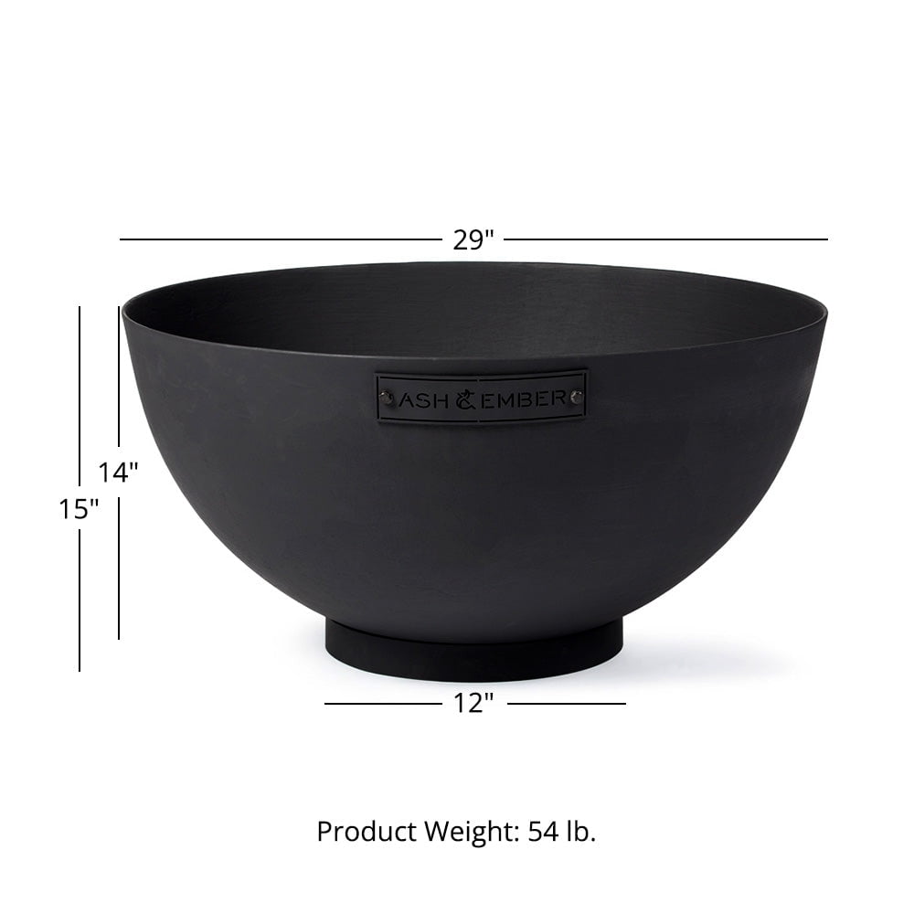 Ash & Ember 29" Hemisphere Fire Pit, Wood Burning Backyard Fireplace, Round Flat Flanged Base, Cast Iron High-Temp Black Paint Fire Bowl, Portable Outdoor Firepit Ideal for Backyard Parties, Camping