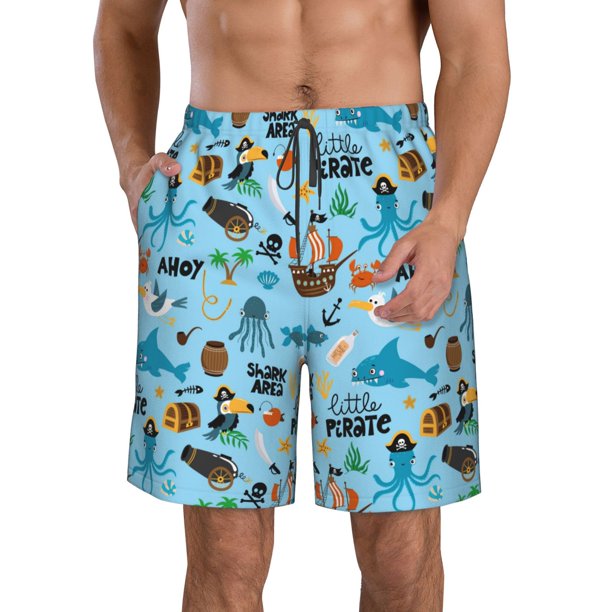 Balery Animal Pirate Traje de Baño Estilo Hawaiano para Hombre, Shorts de Secado Rápido con Bolsillos-Small