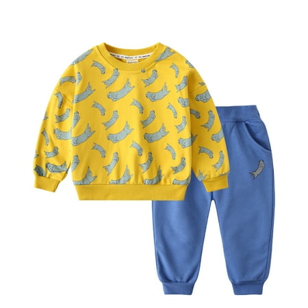 

Paokuoon Toddler Boys Cartoon Print Sweatsuit Joggers Set Kids Long Sleeve Pullover 2 Piece with Sweatsuit Outfit for 2-8 Years