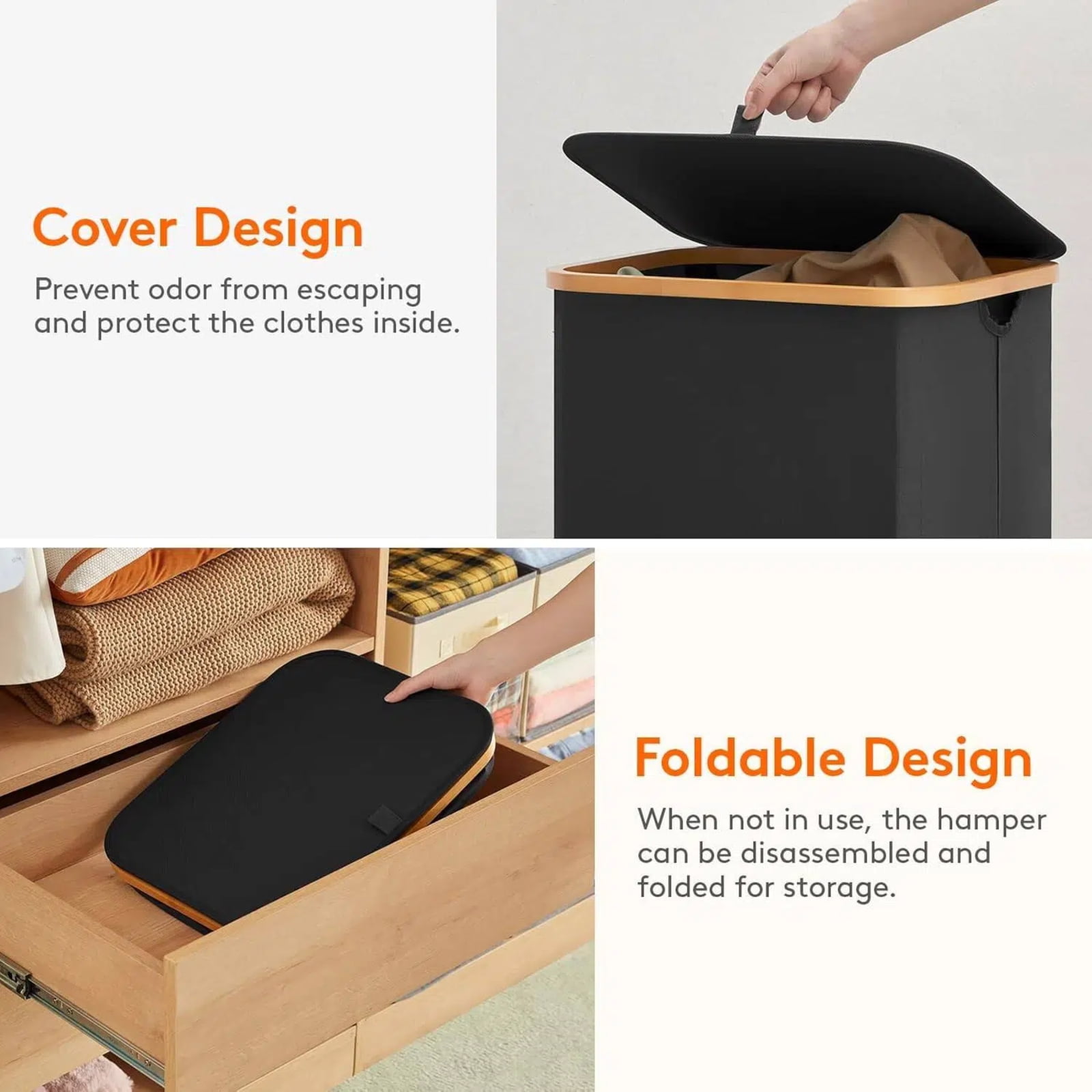 Slim Laundry Hamper with Lid and Wheels, 110L Large Collapsible Laundry Basket, Clothes Hamper with Bag Removable Easy to Carry, Dirty Hampers for Bedroom, Bathroom, Laundry Room-Black
