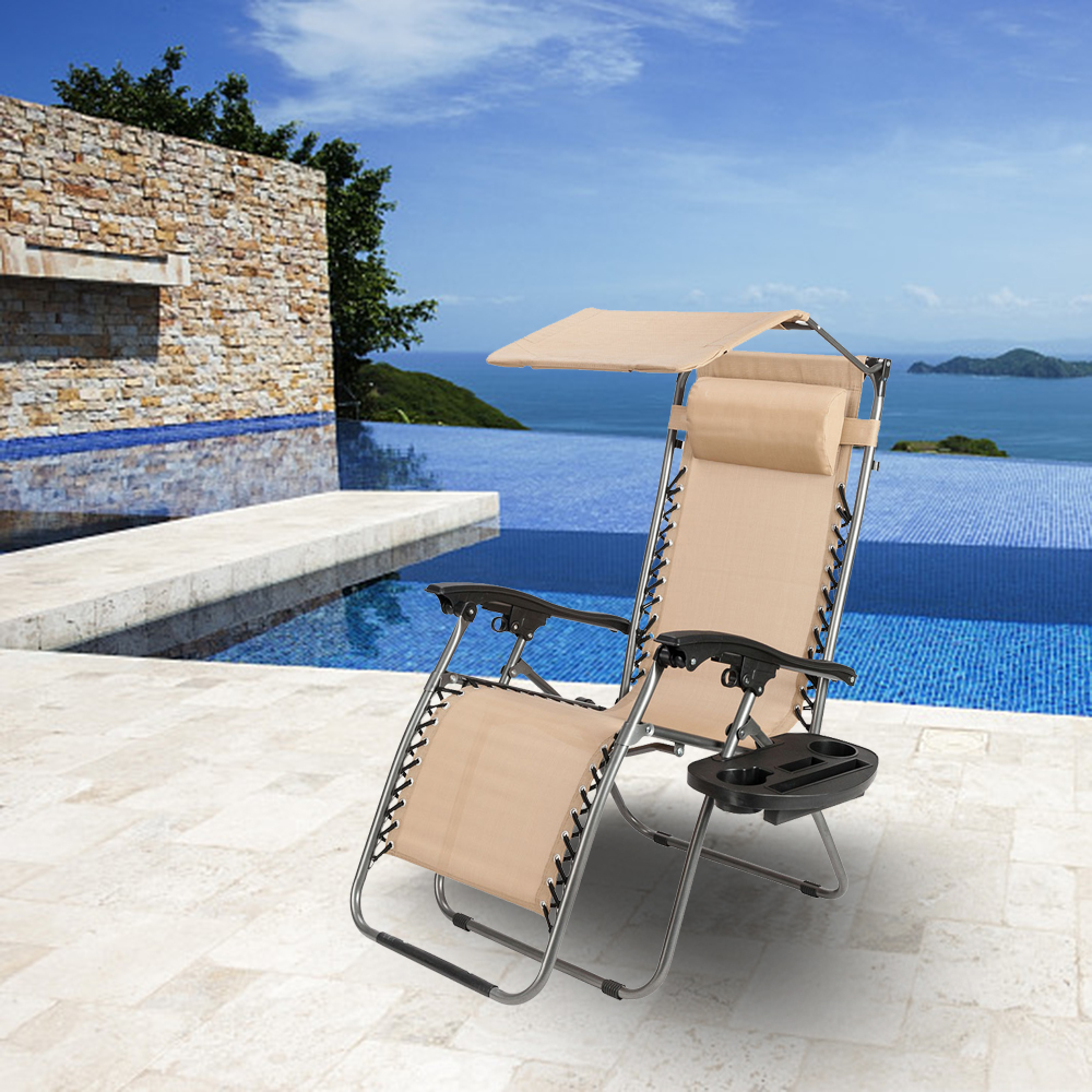 Veryke Zero Gravity Chair, Lounge Chair, Lawn & Patio Chair, Portable Folding Chairs for Sun Bath, Folding Beach Chair with Awning Leisure, Khaki - image 1 of 7