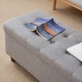 thumbnail image 4 of 43" Storage Ottoman Bench, Upholstered Bed End Bench with Wooden Legs & Copper Nail Decoration, Modern Button Tufted Footrest Stool for Bedroom, Living Room, Entryway, Light Gray(Linen), 4 of 9