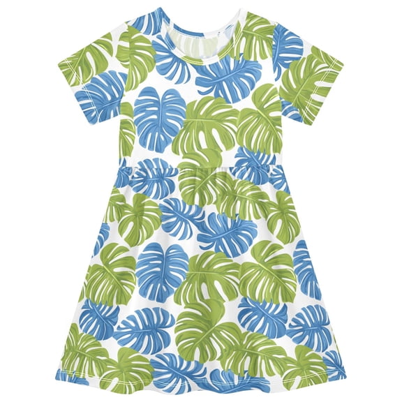 joogoo Palm Leaf-e6 Girls' Short Sleeve Dress Kids Dresses 5-6T