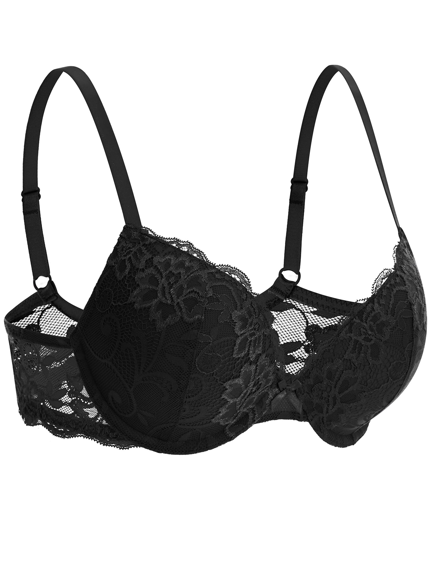 Deyllo Women's Lace Push Up Padded Plunge Add Cups Underwire Lift Up Bra,Black 38C