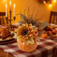 thumbnail image 5 of AUHomi 1PC Artificial Pumpkin with Sunflower and Maple Leaf, Outdoor Halloween Autumn Thanksgiving Tables Centerpieces Decorations, For Kitchen Home Wedding Mantel Decor (4.7" x 9.8", B), 5 of 6