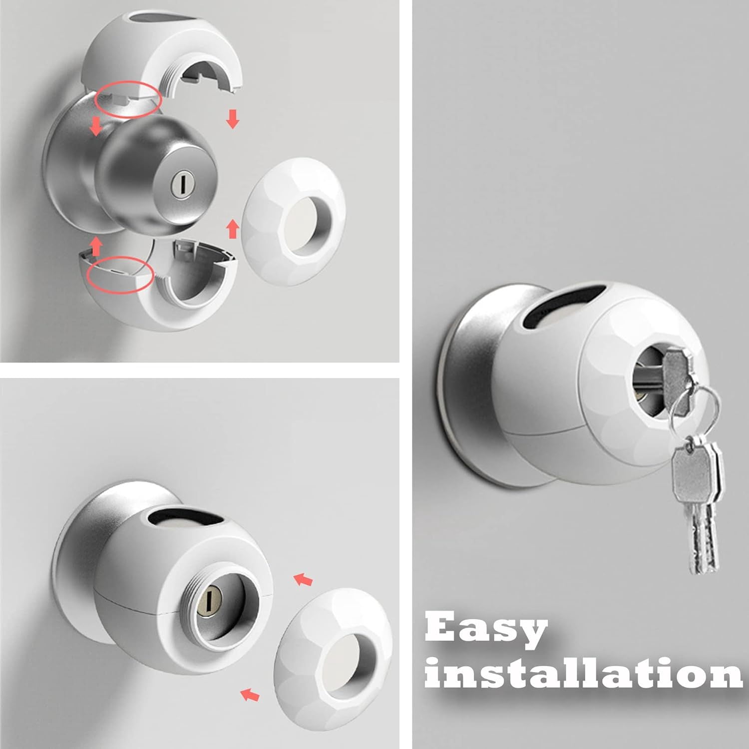 4 Pack Childproof Door Knob Covers Babyproof Door Handle Locks Door Safety for Kids & Toddlers