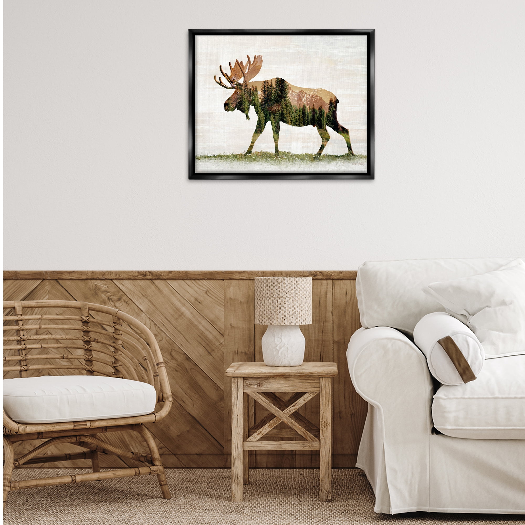 Stupell Industries Forest Pattern Moose Animals & Insects Painting Black Floater Framed Art Print Wall Art, 31 x 25
