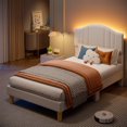 thumbnail image 3 of Pinmoco Twin Upholstered Bed Frame with Adjustable Arc-shaped Headboard, LED Platform Bed, Fabric Beige, 3 of 10