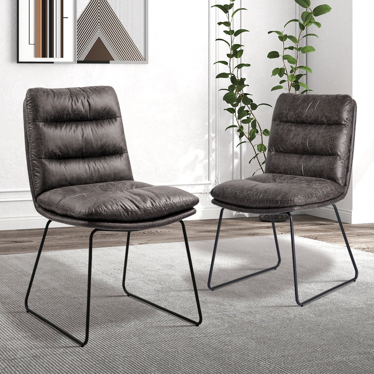 Ensemble de 2 fauteuils d'appoint sans accoudoirs Homy Casa pour salon, revêtement en similicuir capitonné, gris