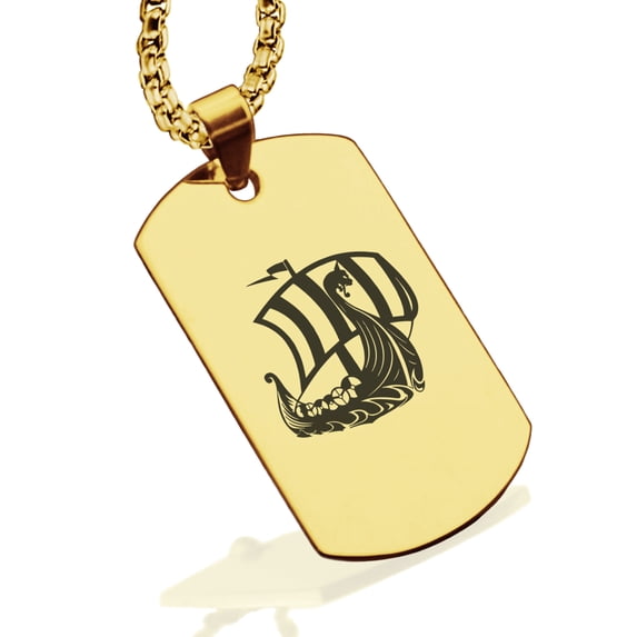 Stainless Steel Viking Ship Dog Tag Pendant Necklace