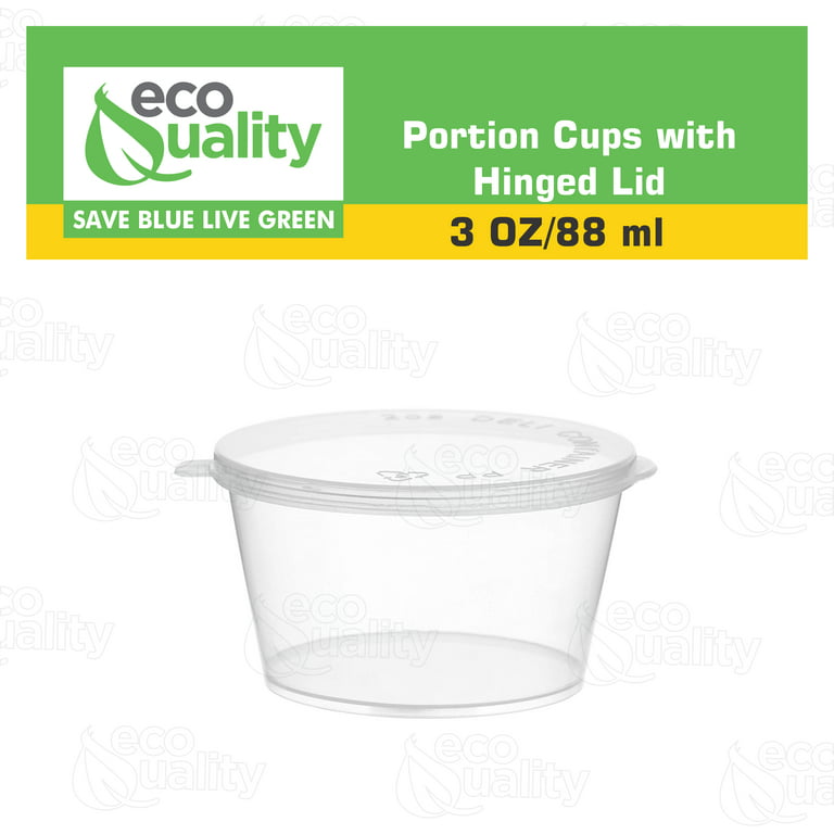 EcoQuality [800 Pack] 3 oz Leak Proof Plastic Condiment Souffle Containers with Attached Lids - Portion Cup with Hinged Lid Perfect for Sauces