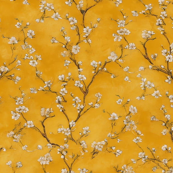 Peel and Stick Wallpaper White Blossom Branch Floral Golden Ochre Textured Wall Mural 17.7in x 9.8ft Self Adhesive Removable Wall Paper Renter Friendly Wallpaper for Nursery Bedroom Cabinets