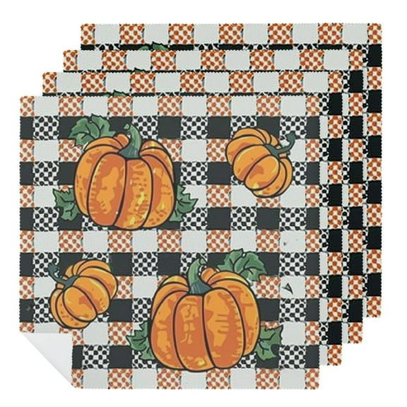 Qinduosi Fall Autumn Buffalo Plaid Cloth Napkins Pumpkins Dinner Napkins Great for Thanksgiving Special Occasions or Dinner Parties 2 PCS