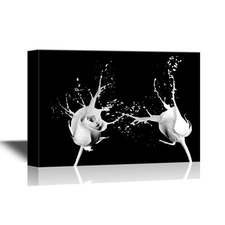 Rose Canvas Wall - wall26 - Canvas Wall Art - Black and White Rose with Water Splash - Gallery Wrap Modern Home Decor | Ready to Hang - 16x24 inches