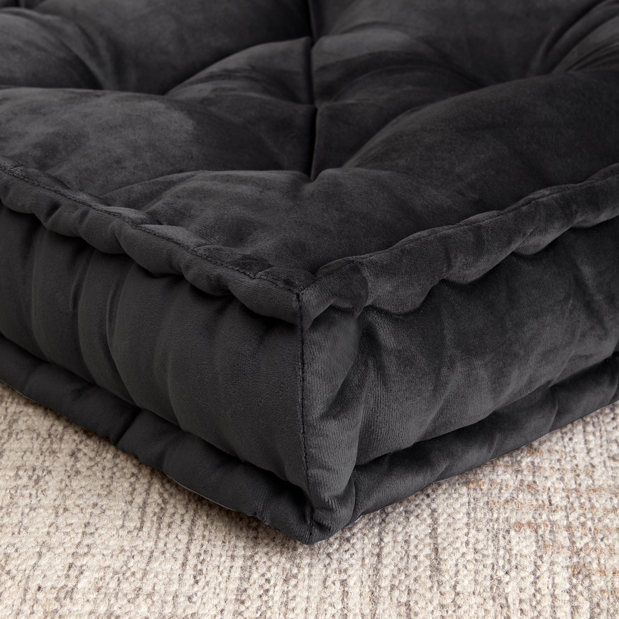 Sweet Home Collection Tufted Square Meditation Yoga Floor Pillow, Black 2 Pack - 20" x 20"