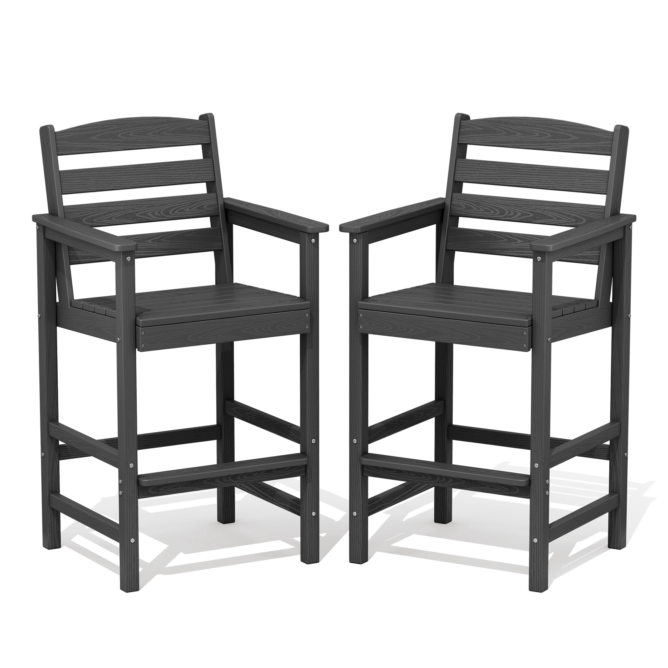 RIAFUN HDPE Outdoor Bar Stools Set of 2, Oversized Wide Seat Tall Patio Adirondack Chairs, Weather Resistant for Patio, Poolside, Garden, Gray