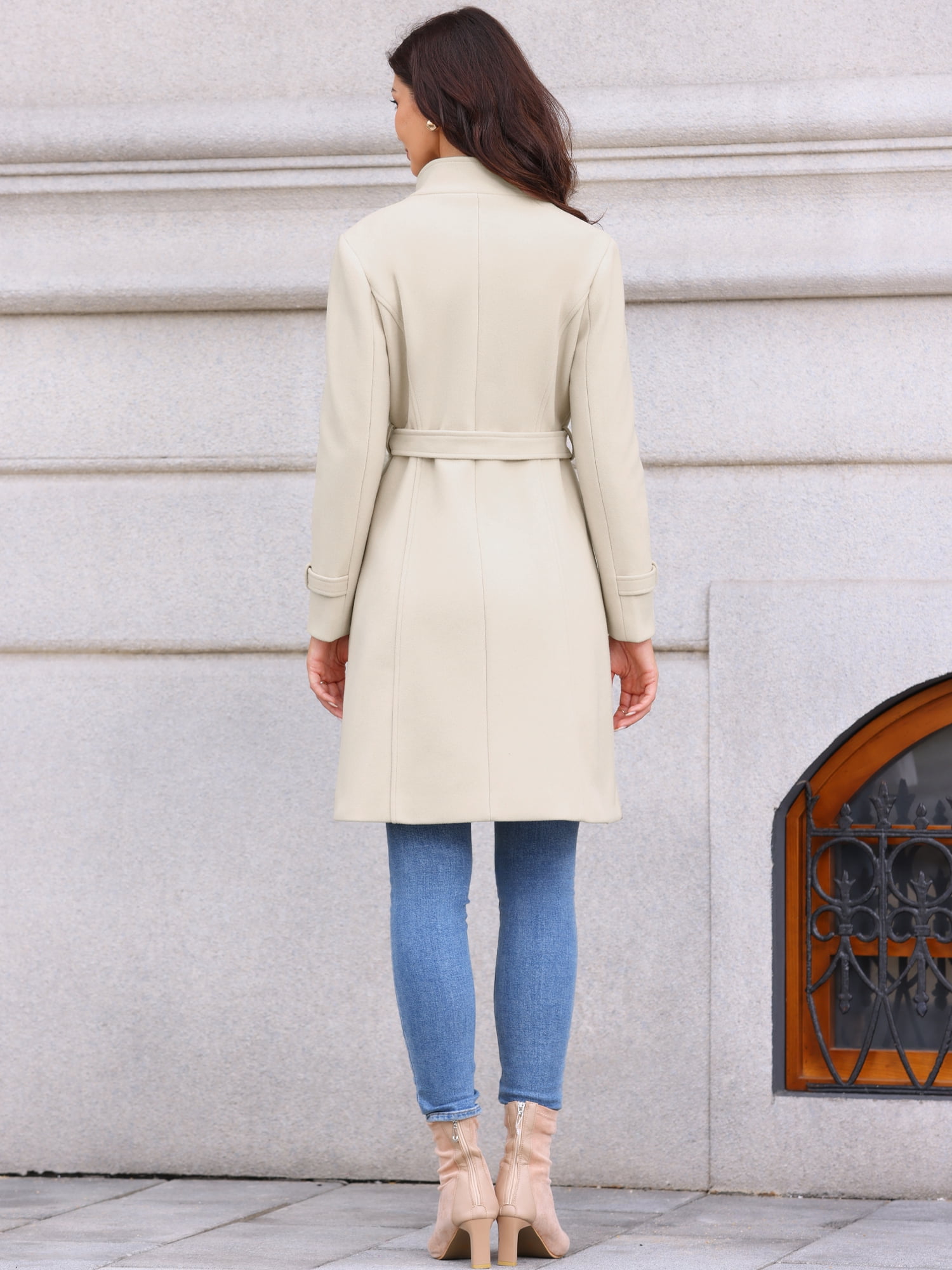 DARING DIVA Women's Double Breasted Trench Long Winter Pea Coat with Belt XS White