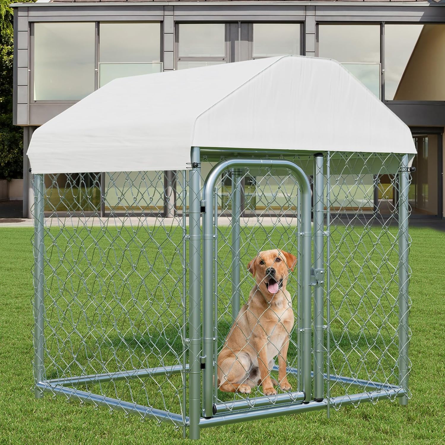 Selooye Outdoor Large Dog Kennel 40 x40 in, Heavy Duty Dog Enclosure with UV & Rain-Proof Fully Covered Roof, Rustproof Metal Mesh, Double Security Locks