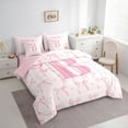 thumbnail image 3 of jejeloiu Initial Letter B Bedding Comforter Set,7pcs,Kawaii Bowknot Queen Bedding Sets,Pink White Queen Sheet Sets For Girls,Breathable Bedroom Decoration Reversible, 3 of 7