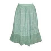 Mogul Women's Skirt A-Line Green Embroidered Boho Chic Skirts
