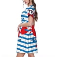 thumbnail image 2 of Fotbe Red Funny Crab on Blue Stripe Vestido Largo de Moda para Mujer, Vestido Tipo Camiseta con Manga Corta y Estilo Casual a Rayas y Bloques de Color, 2 of 6