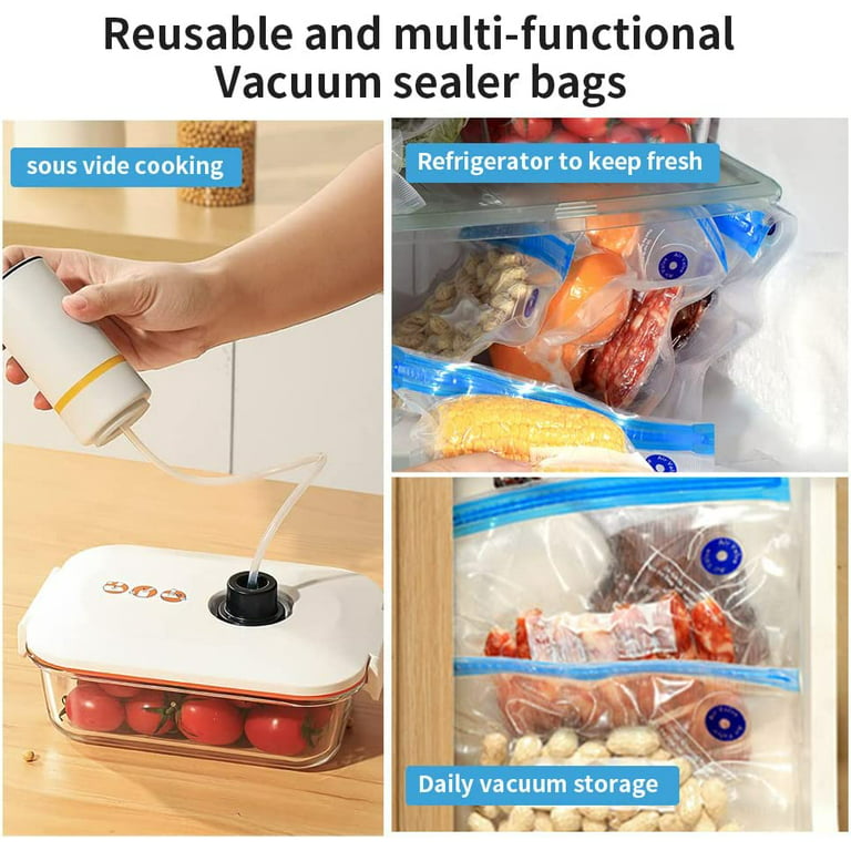 Reusable Sous Vide Bags, 20 PCS 3 Sizes (10 Pcs 8.5x8, 5 Pcs 11x 10 and  5 Pcs 13.5x 10) Vacuum Sealer Zipper Bags for Food Storage, 3-in-1 Large
