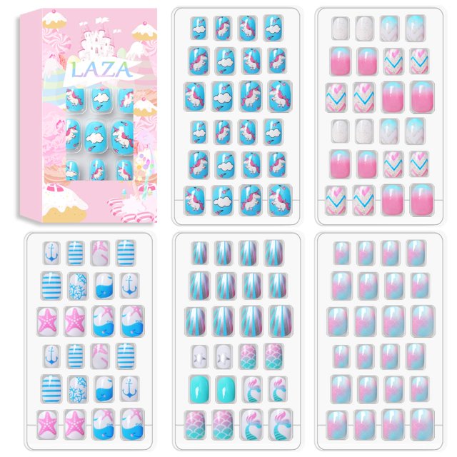 Kit de Uñas Postizas Laza para Niñas con 120 Piezas de Cobertura Completa Arcoíris