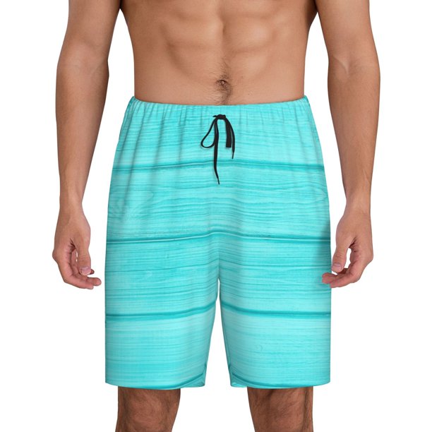 Balery Turquoise Wooden Pantalones cortos de pijama de punto de algodón para hombre con cinturilla y bolsillos-4X-Large