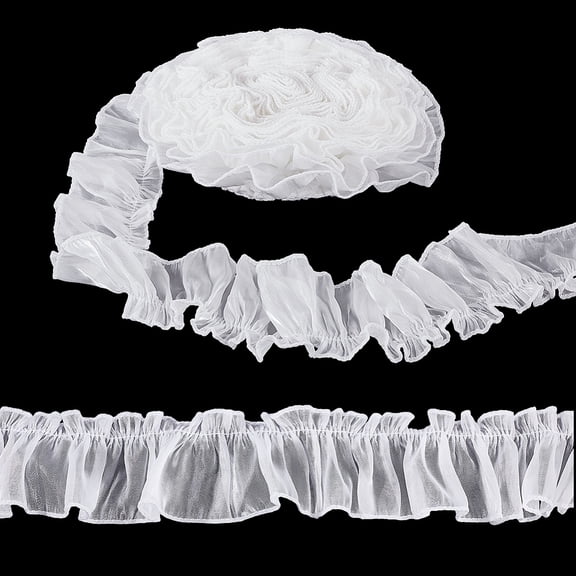 8.75 Yards White Ruffle Lace Trim Ribbon 2-3/8 Inch Ruffled Tulle Fabric Ribbon Polyester Applique Trimming for Decorations Sewing Garment Accessory