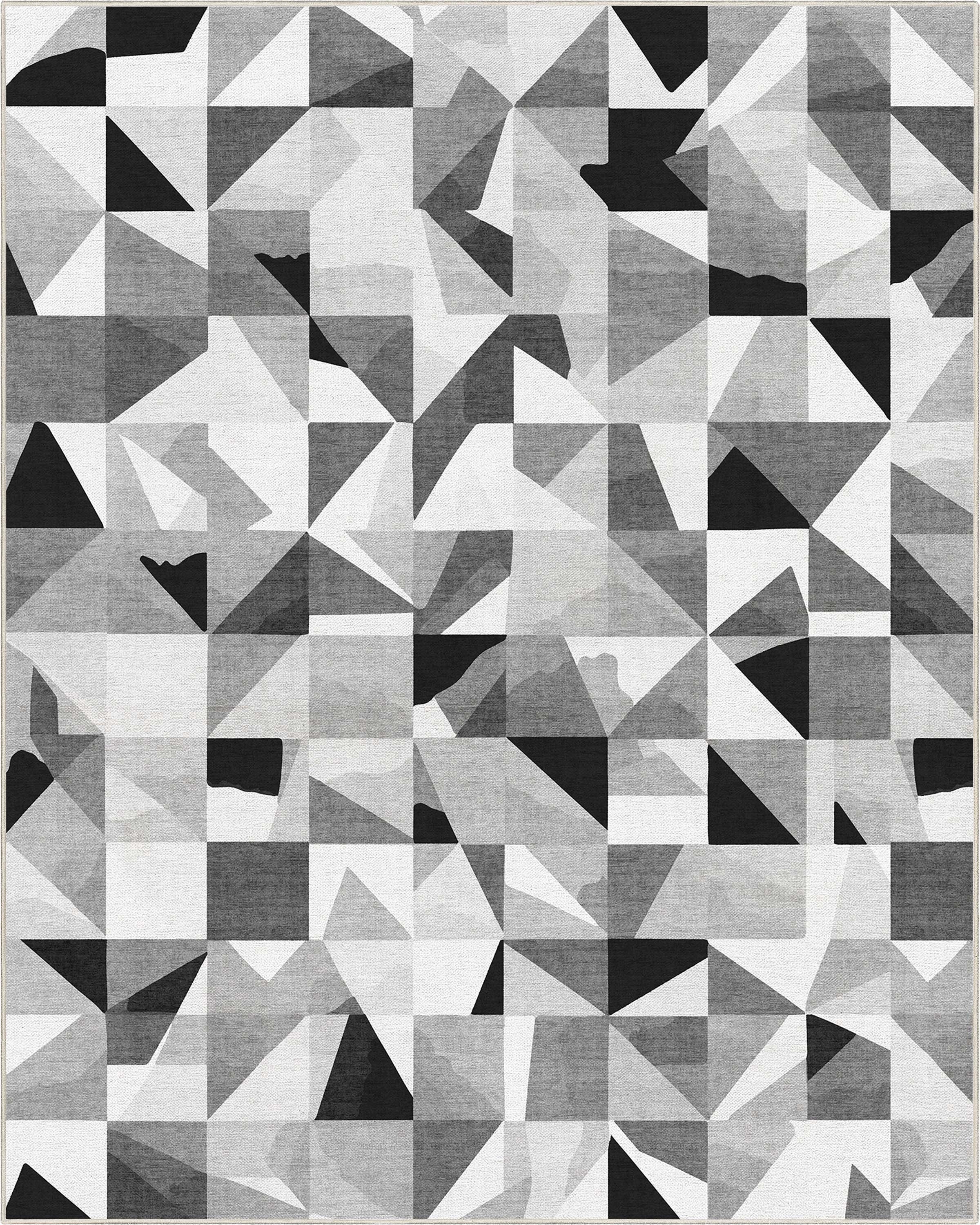 Well Woven Apollo Modern Tile Mid-Century Modern Black + White Flat Pile Easy to Clean 7'10" x 9'10" Area Rug for Living Room Dining Room Bedroom and Kitchen