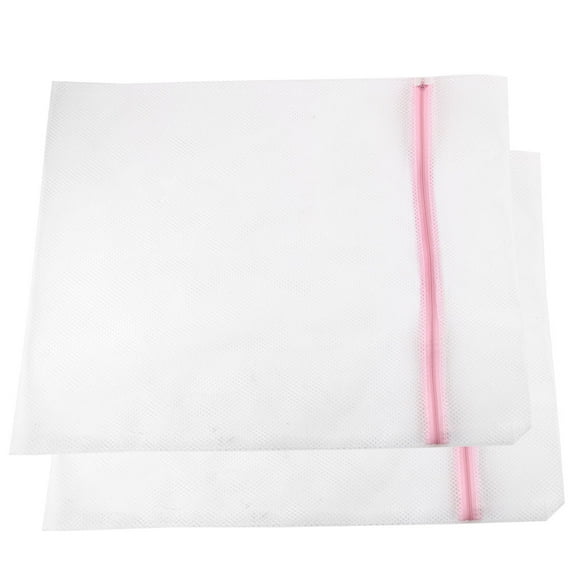 Household Nylon Laundry Zipper Mesh Underwear Clothes Washing Bag White 2 Pcs