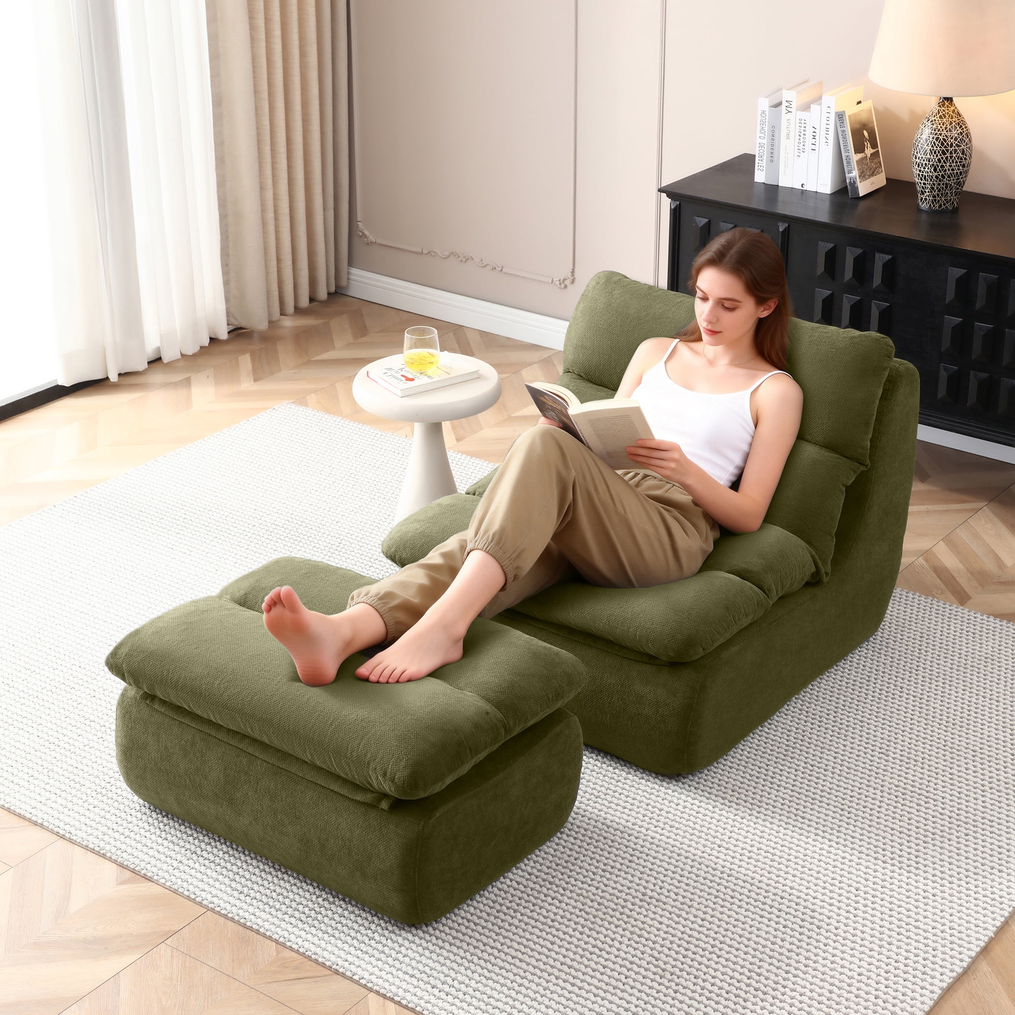 32" Bean Bag Chair & Ottoman, Tufted Lazy Sofa for Adults