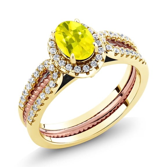 Gem Stone King 1.42 Ct Oval Canary Mystic Topaz 18K Yellow Gold Plated Silver Stackable Ring (Size 6)