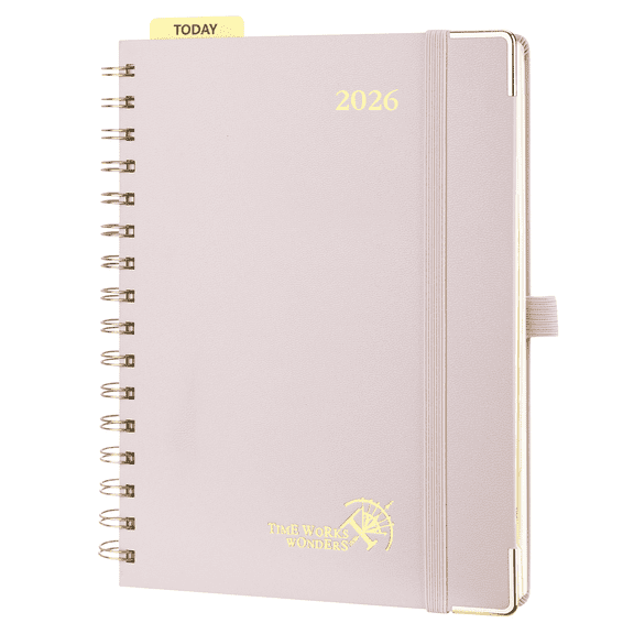 POPRUN 2026 Planner, Jan 2026 - Dec 2026, Medium Size 6.25" x 8.5", Daily Weekly and Monthly Appointment Book with Hourly Schedule, Monthly Tabs, Wire-Bound Hard Cover - Light Pink