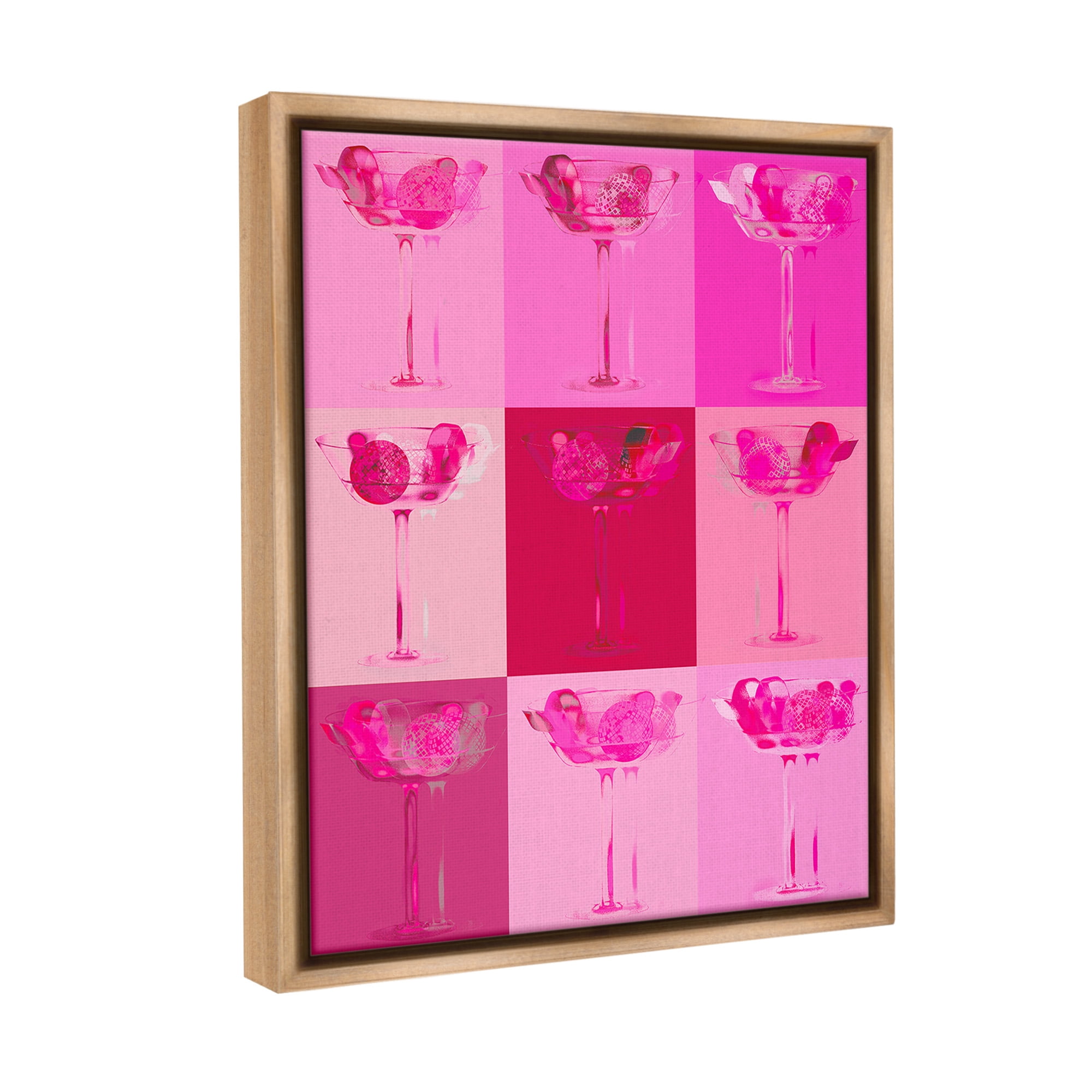 Stupell Industries Pink Abstract Drinks Food & Beverage Painting Brown Floater Framed Canvas Art Print Wall Art, 17 x 21