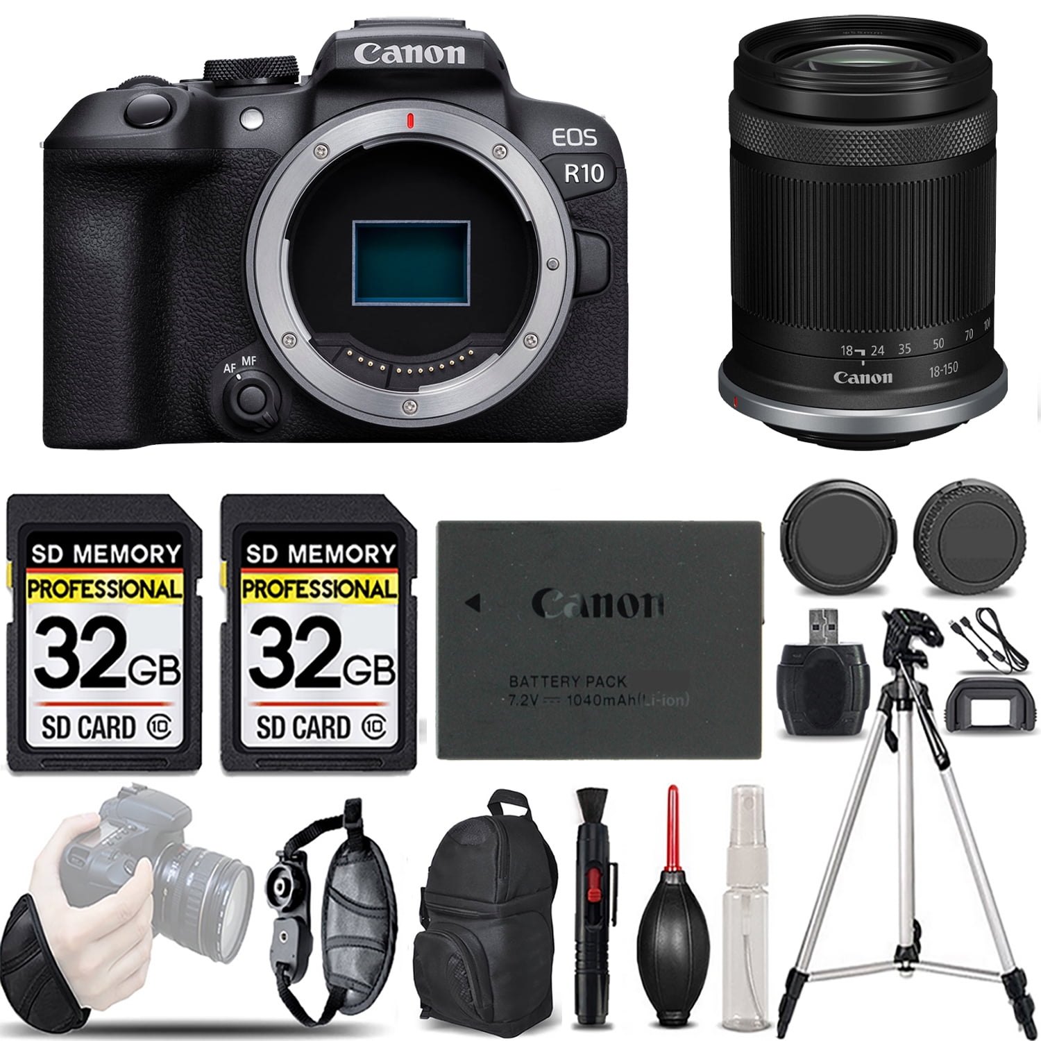 Canon EOS R10 Mirrorless Camera with 18150mm Lens + Bag+ Tripod+ 64GB