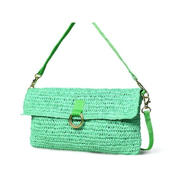 Brite Green Shoulder Bag and Clutch in Natural Straw