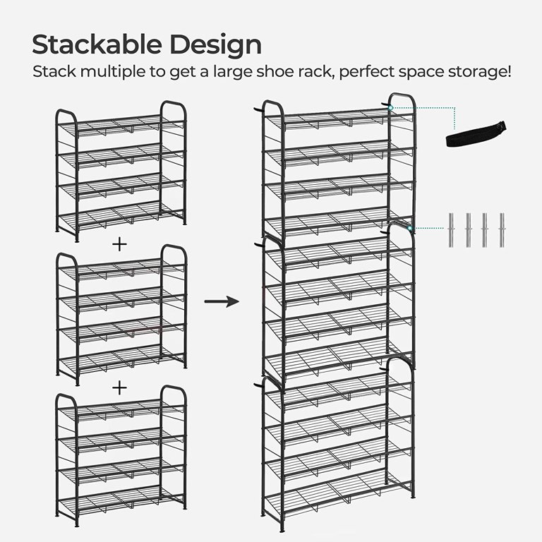 SONGMICS 12-Tier Shoe Rack Tall Metal Shoe Storage Organizer for Closet Set  of 2/6-Tier Big Stackable Shoes Rack Shelf Adjustable Feet & Slanted