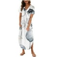 thumbnail image 2 of Limited Time Deal kttectoa V-Neck Short Sleeve Dresses for Women Slit Side Curved Hem Loose Long Dress Leaves Print Dress Womens Summer Dresses Trendy Dresses for Valentines Day, 2 of 5