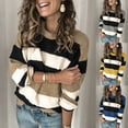 thumbnail image 5 of Women Autumn Long Sleeve Round Neck Sweater Contrasting Color Stripes Loose Pullover Tops Casual Knitted Rib Trim Jumper Shirts Streetwear, 5 of 19