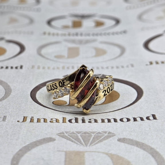 Marquise Cut Custom Class of 2027 Graduation Memory Ring Look Finish with Red Color Center Stone Style, Personalized Name & Year Ring 925 Sterling Silver