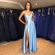 thumbnail image 1 of Vestido de noche azul cielo claro de satén largo con espalda cruzada para mujer, vestido de noche formal para ocasiones especiales, 1 of 1