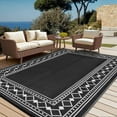 thumbnail image 2 of Haperlare 9x18 Outdoor Rug Geometric Bordered Waterproof Camping Carpet, Reversible Plastic Straw Rug for Patio Porch RV Deck Entryance Picnic Balcony Beach, Black, 2 of 6