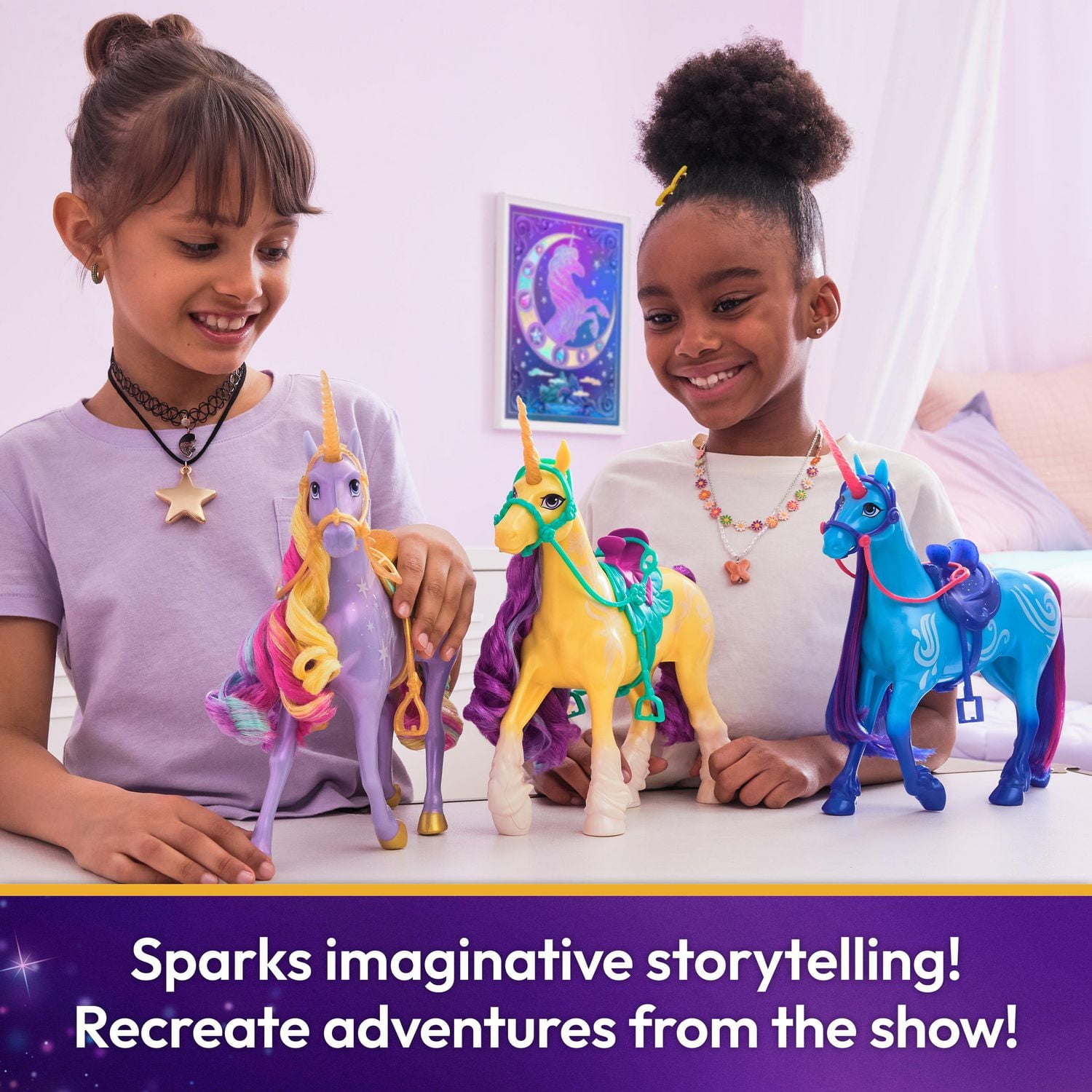 Unicorn Academy, Licorne Leaf avec mouvement de la tête, 2 accessoires d'équitation, 28 cm, compatible avec la poupée Ava, poupées et jouets licornes pour filles à partir de 4 ans