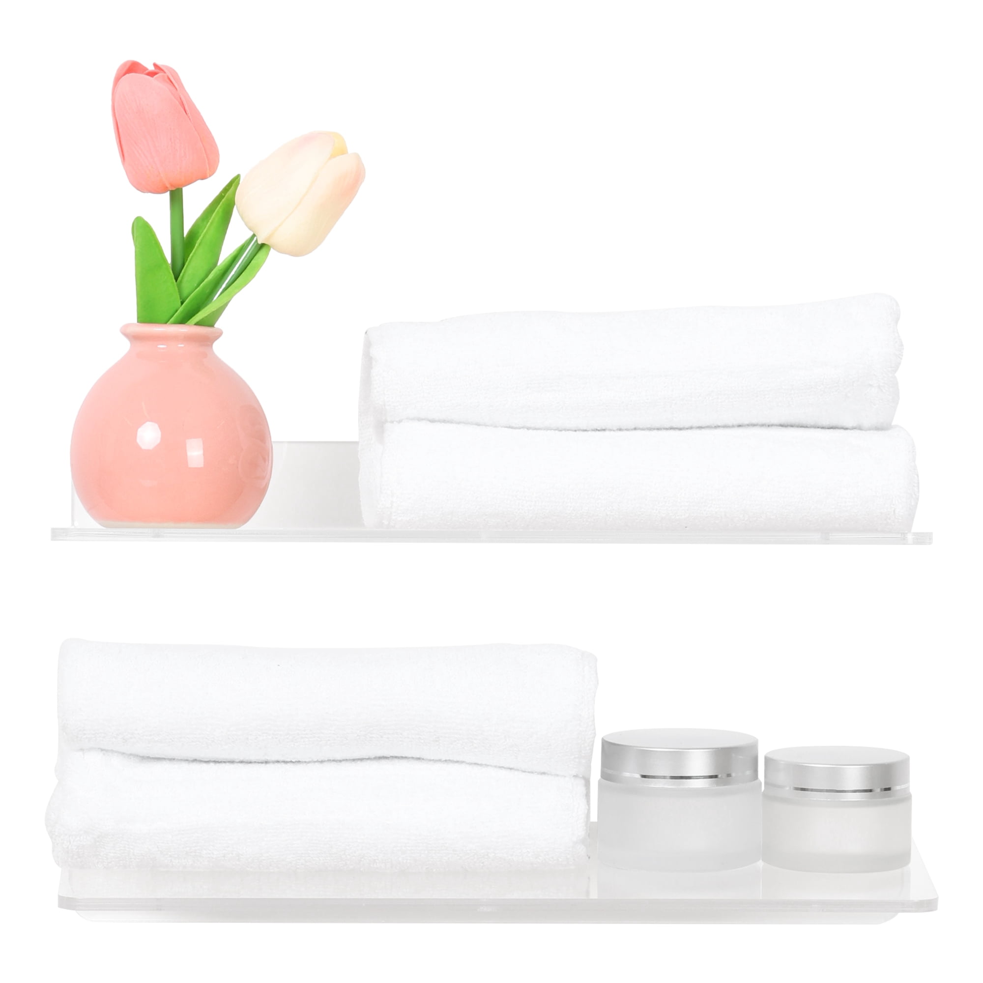 Unique Bargains Clear Acrylic Floating Shelves for Bathroom Bedroom Wall Display Shelf 11.8" x 7.9" x 2" 4