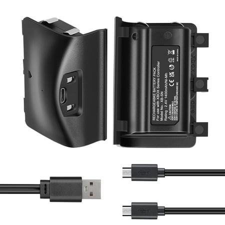 KUNLUN 2 Pack 1400mAh Rechargeable Battery Pack for Xbox One/S/Elite Controller, Play & Charge Kit with Micro USB Charging Cable